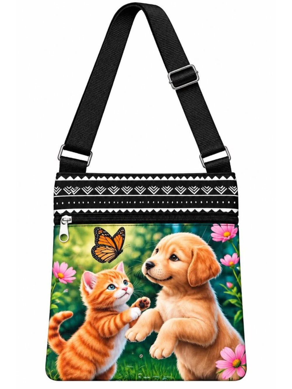 Cat & Puppy Garden Crossbody Bag